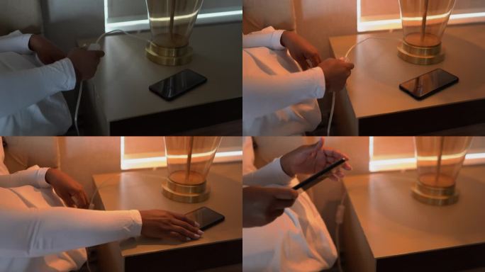 女性起床后伸手触摸智能手机