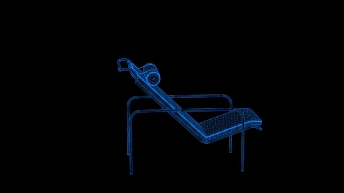 4k蓝色全息科技线框椅子沙发素材带通道