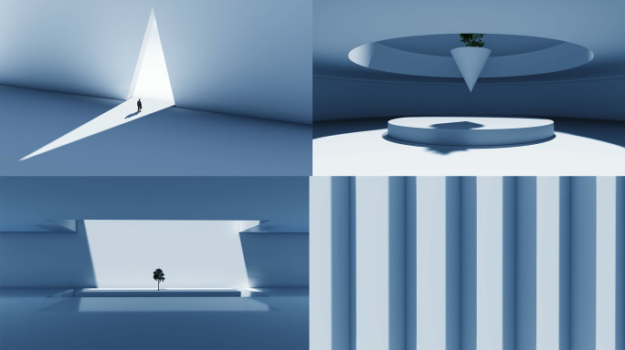 蓝色意境纯净高端抽象创意建筑光影概念视频