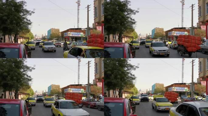 阿富汗喀布尔街道城市建筑快速发展航拍延时