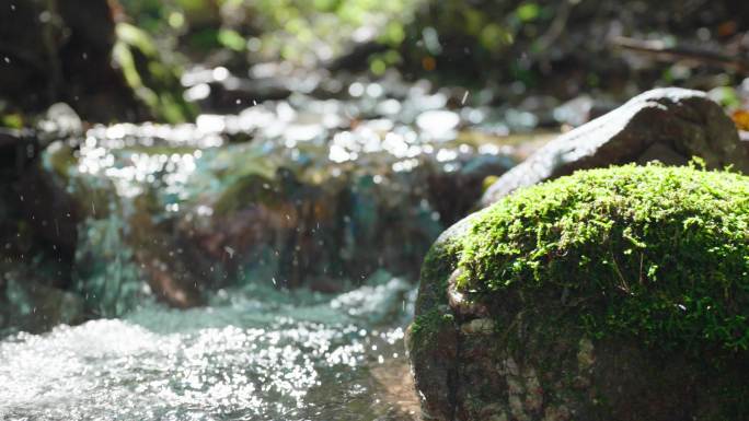 4k清澈小溪山泉水河流流淌大自然