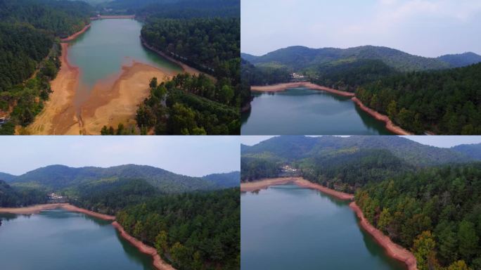 长乐林场湖泊水岸营地穿越自然风光航拍