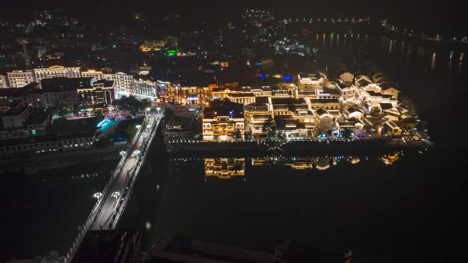 原创航拍洪江古商城洪江大桥夜景延时视频