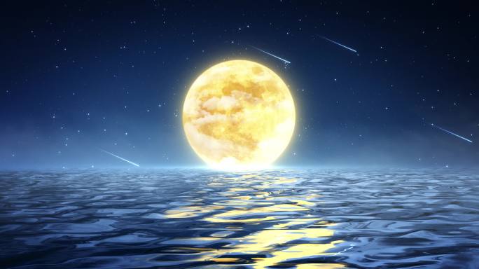 4K-唯美月亮-湖面 舞台背景