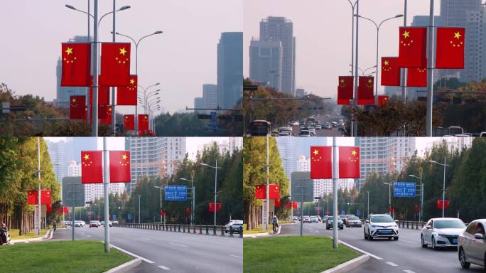 红旗飘扬道路旗帜