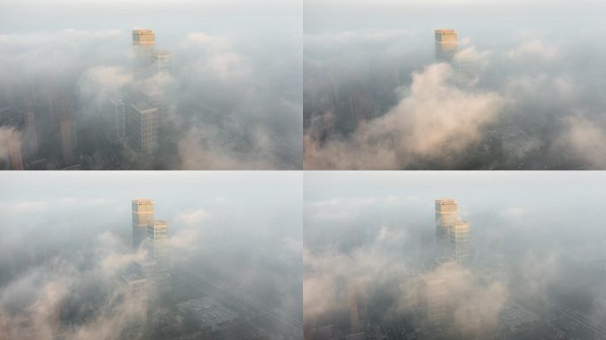 【4K】城市清晨平流雾日出云海