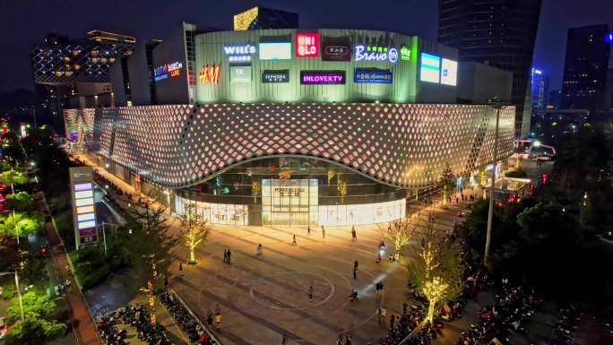 航拍杭州滨江宝龙繁华夜景