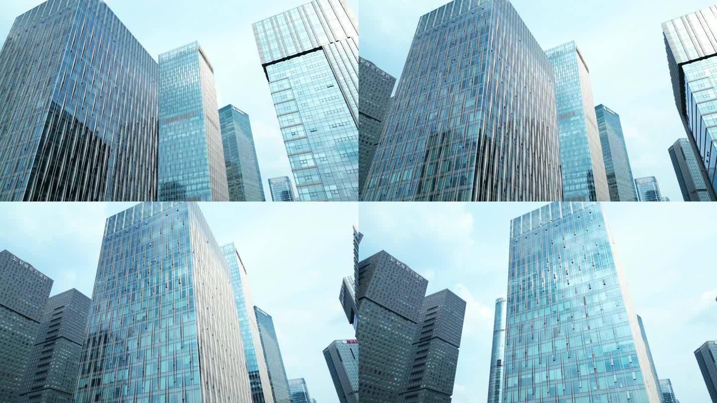 航拍现代化城市高楼建筑群仰拍仰视仰望天空