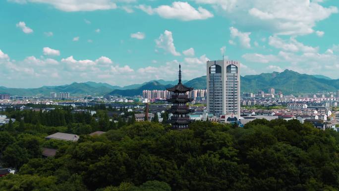 绍兴市主城区越城区蓝天白云航拍