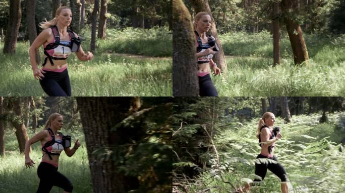 SLO MO DS女子在树林中跑越野马拉松
