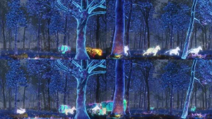 原创-超长屏 夜光森林动物丛林