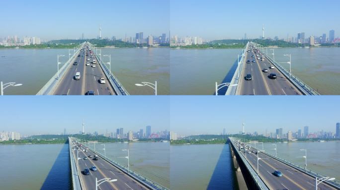 武汉长江大桥武汉地标大桥车流跨江大桥