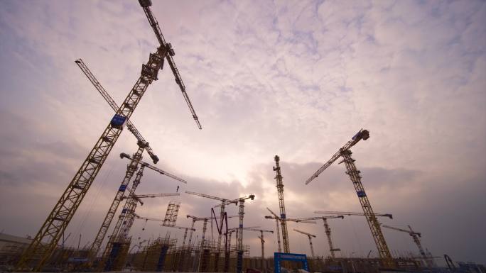 大型建筑工地富山工业园50条塔吊施工现场