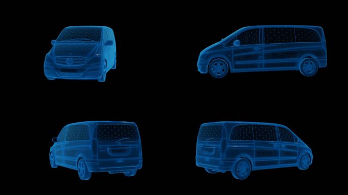 蓝色科技线条奔驰面包车透明通道素材