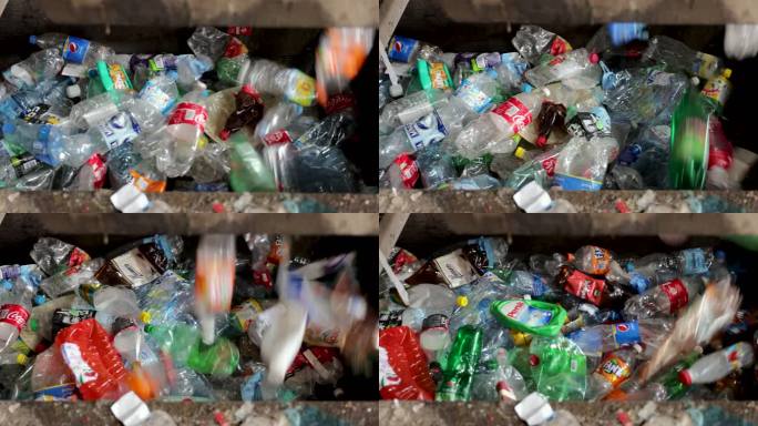一组彩色塑料瓶垃圾分类处理保护爱护环境环
