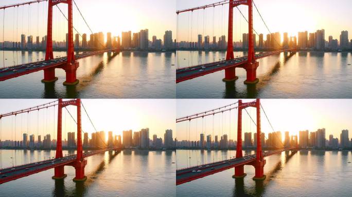 夕阳西下的武汉迎乌洲大桥