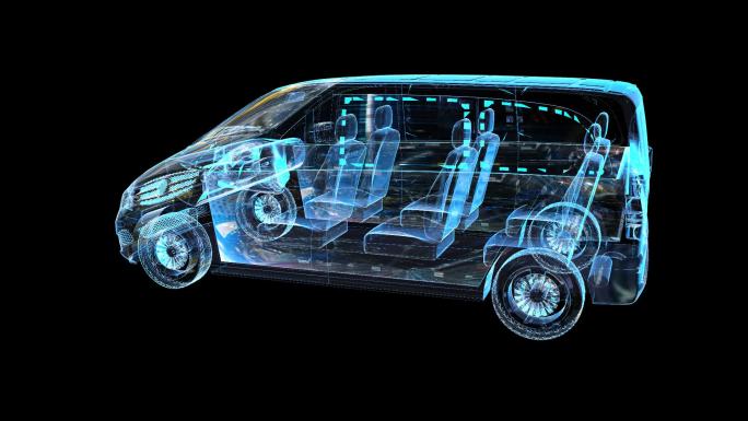 科技全息奔驰面包车透明通道素材
