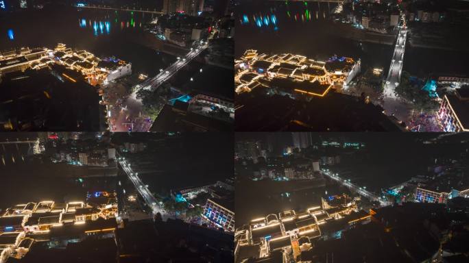 原创航拍洪江古商城洪江大桥夜景延时视频