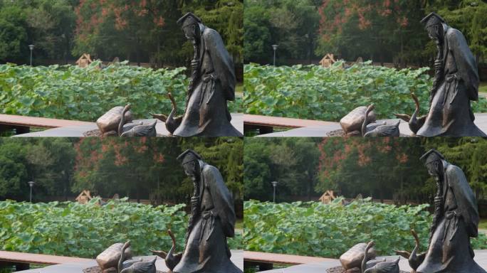 绍兴古代书法家王羲之兰亭序公园雕塑铜像