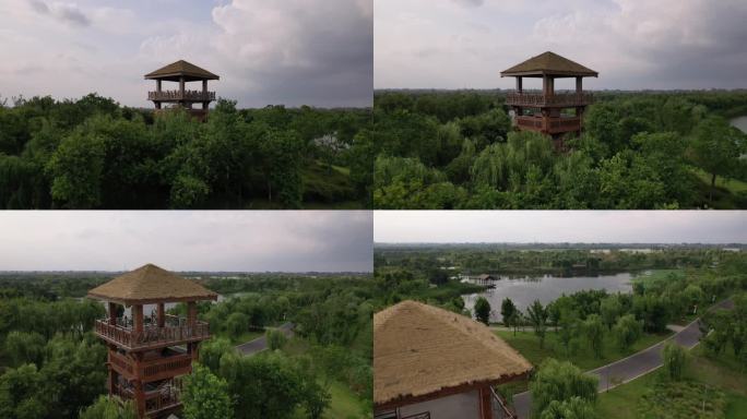 扬州 北湖湿地公园 航拍 原创4K观鸟台