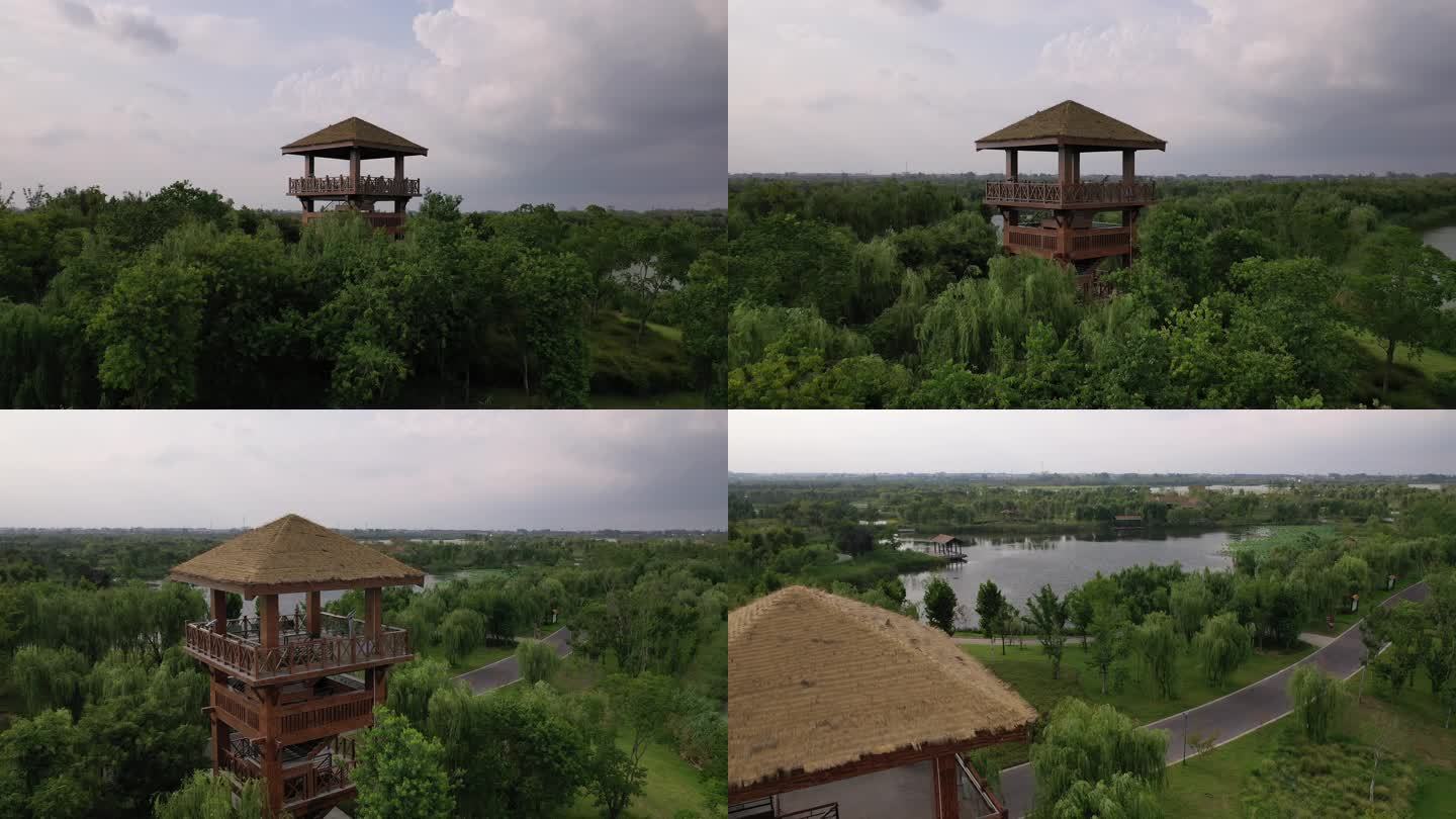 扬州 北湖湿地公园 航拍 原创4K观鸟台