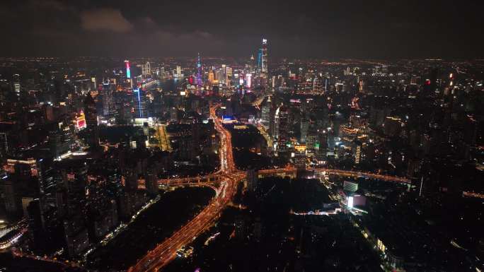 4K原素材-灯火璀璨的上海城市夜景