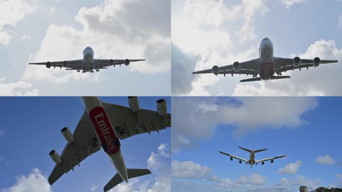 仰拍准备降落的飞机