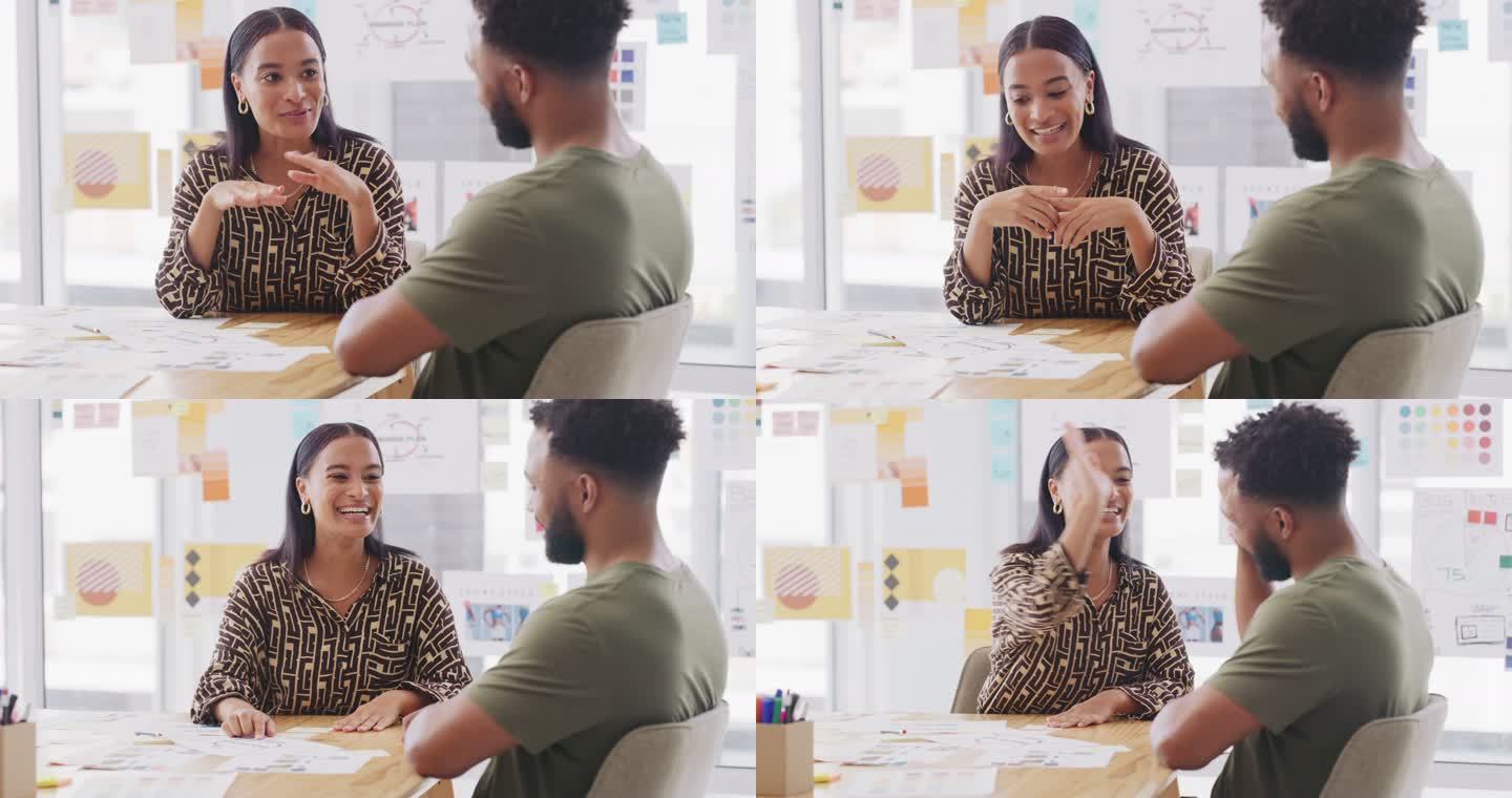 一个年轻的商人和女商人在现代办公室开会时互致问候的4k视频片段