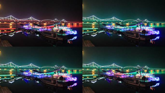 辽宁丹东鸭绿江大桥灯光夜景