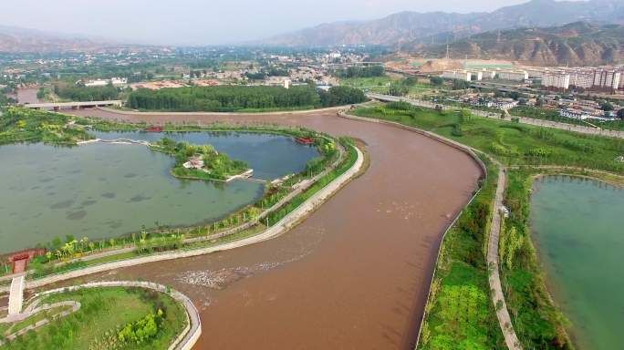 海东市 乐都区 三河六岸公园航拍 湟水河