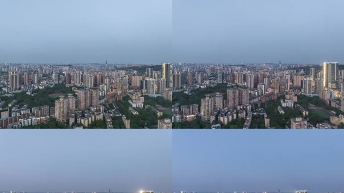 重庆沙坪坝三峡广场日转夜航拍大范围延时