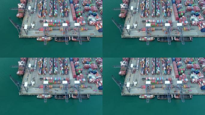 繁忙港口无人机航拍集装箱运输