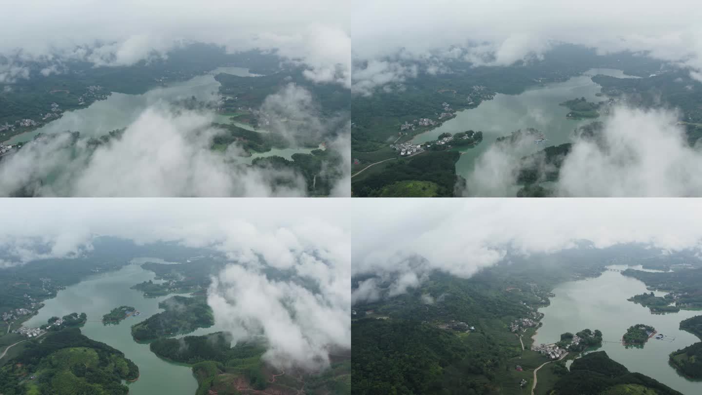 云雾缭绕的自然湖泊