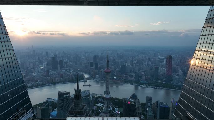 4K原素材-航拍上海城市地标建筑景观