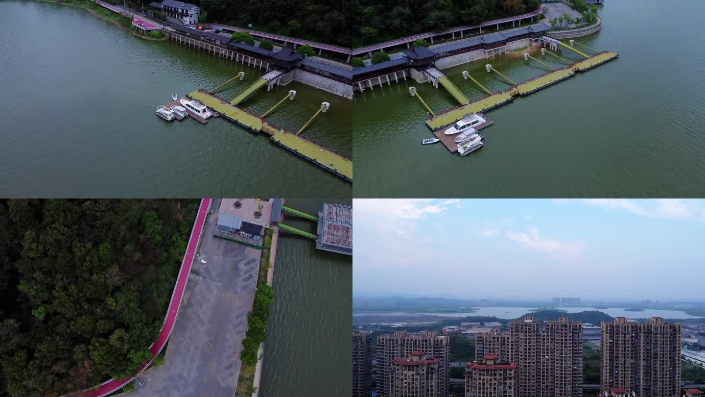 杭州临安青山湖公园码头绿道城市航拍