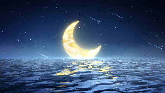 4K-唯美月亮-湖面-流星 舞台背景
