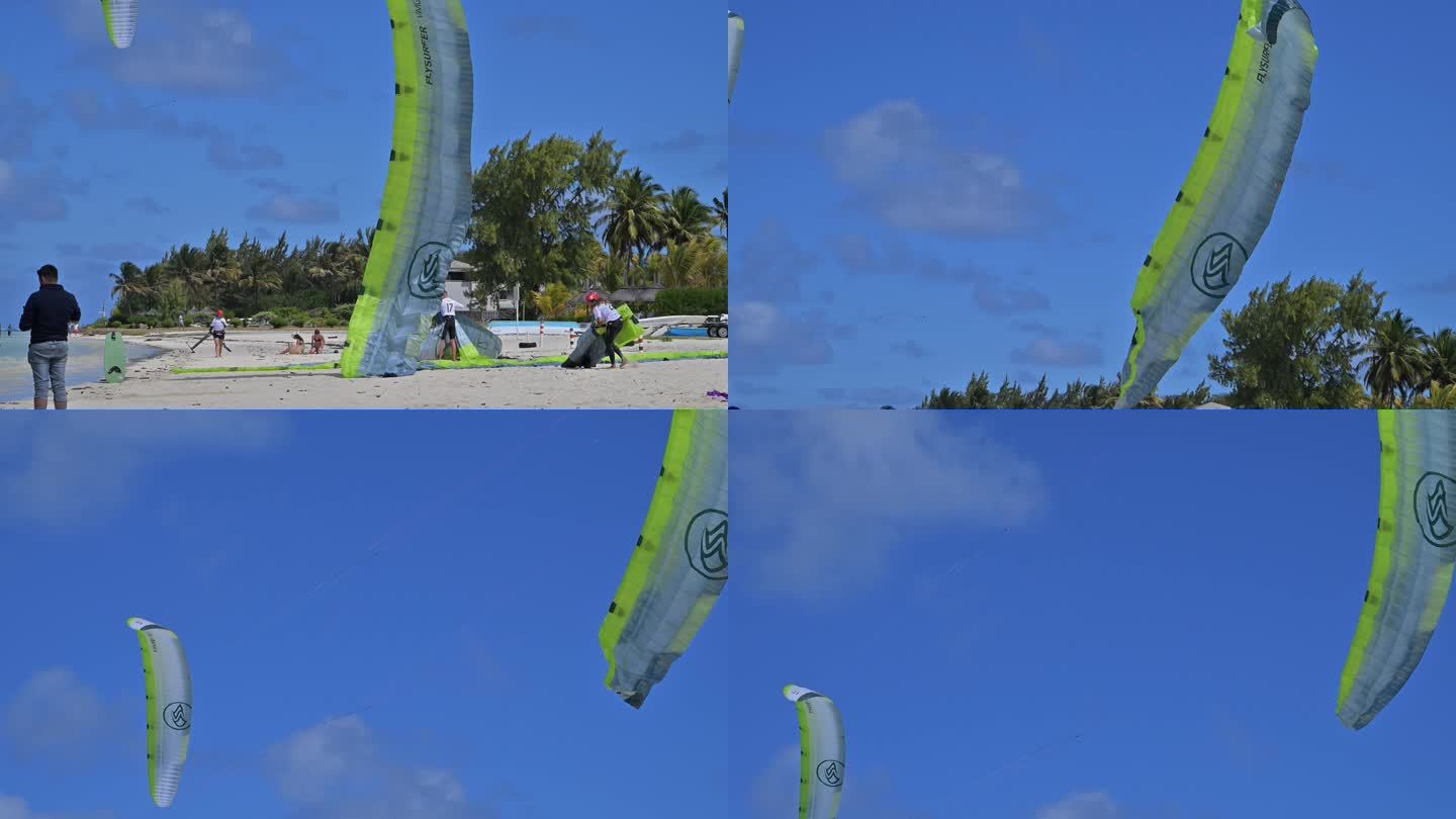 参赛运动员正在起风筝