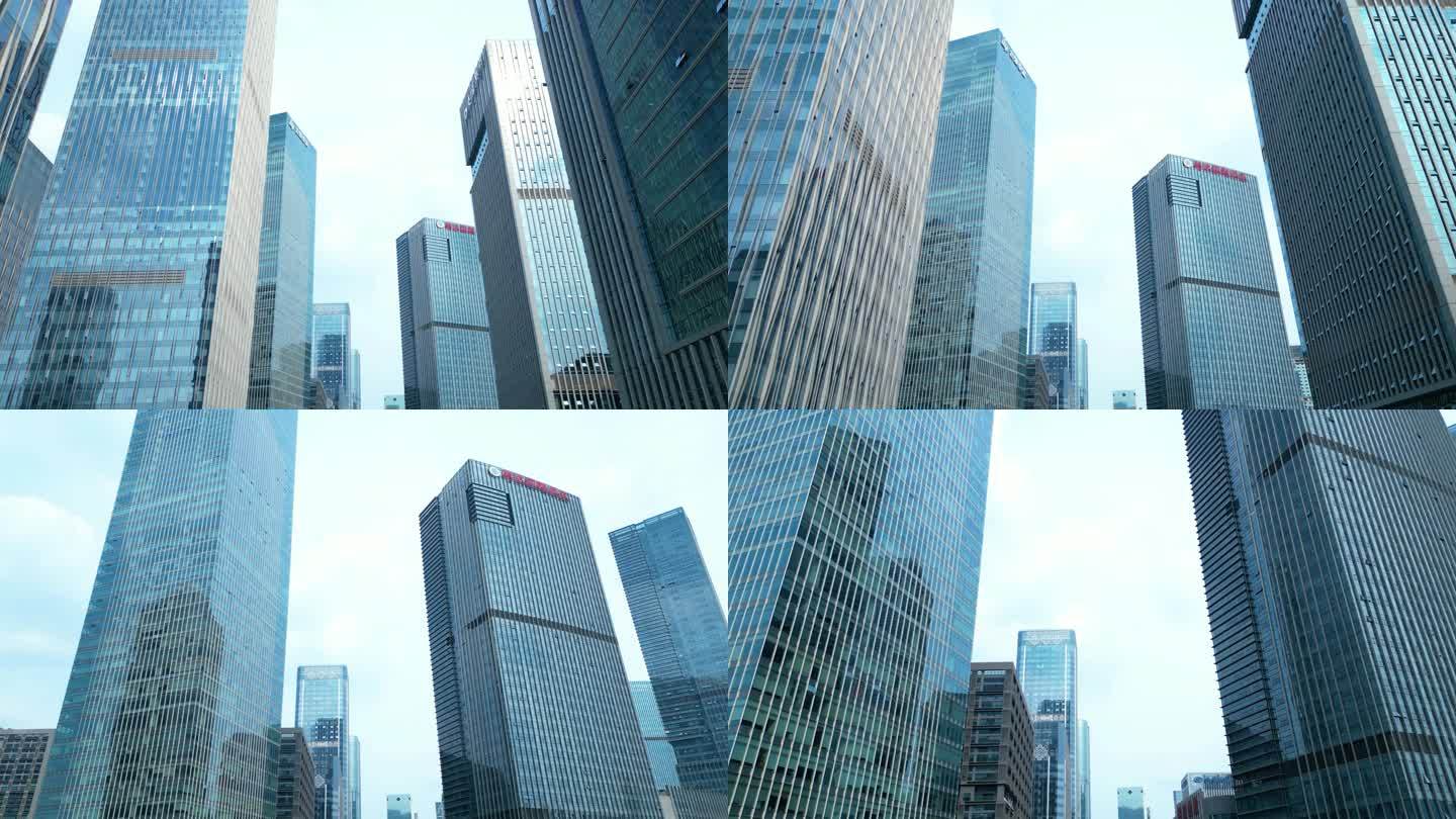 现代化城市高楼建筑群仰拍仰视仰望天空
