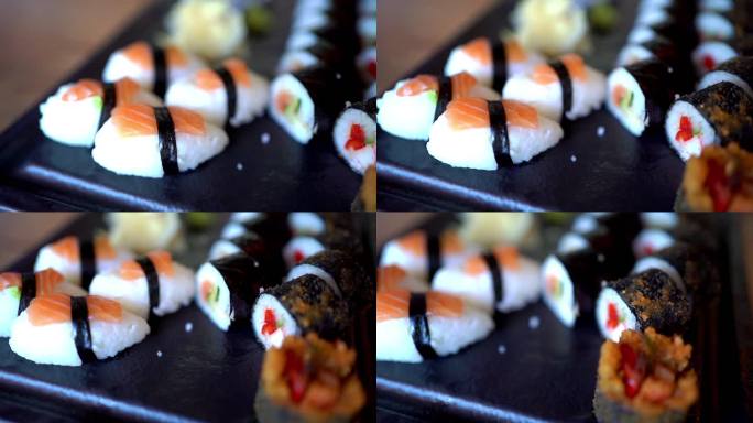 传统日本寿司卷三文鱼紫菜日料