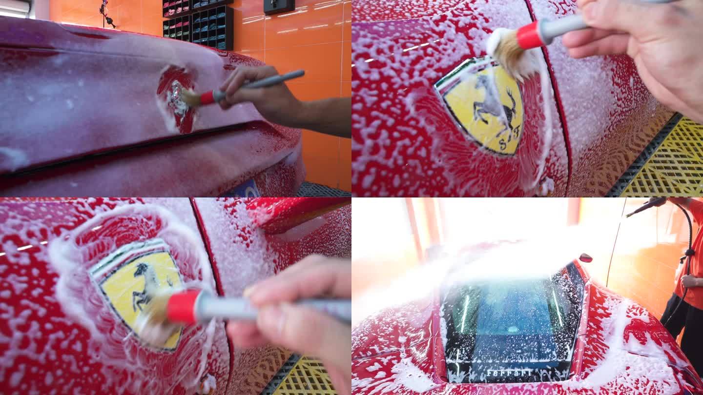【 原创】红色法拉利整车清洗视频素材
