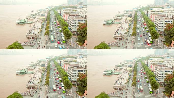 中国湖北武汉码头延时行人通勤车