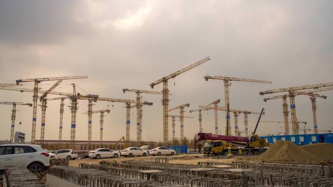 大型建筑工地富山工业园50条塔吊施工现场