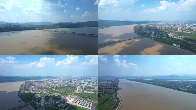 多镜头航拍 杭州之江大桥 三江汇