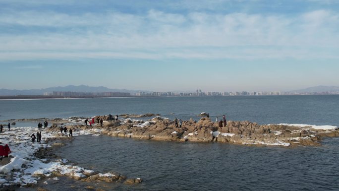 航拍北戴河海滨冬日风景