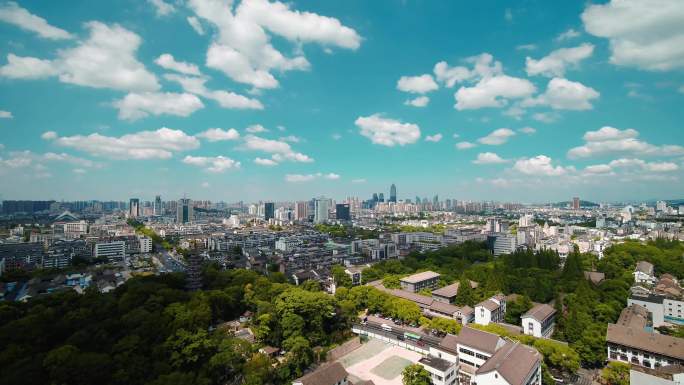 绍兴市主城区越城区蓝天白云航拍