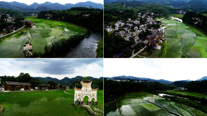 原创4K高清航拍依山傍水的贵州小山村古寨