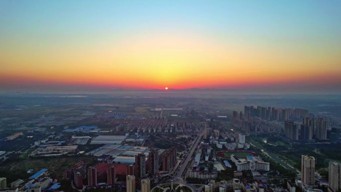 湖北安陆城市后退日出大景