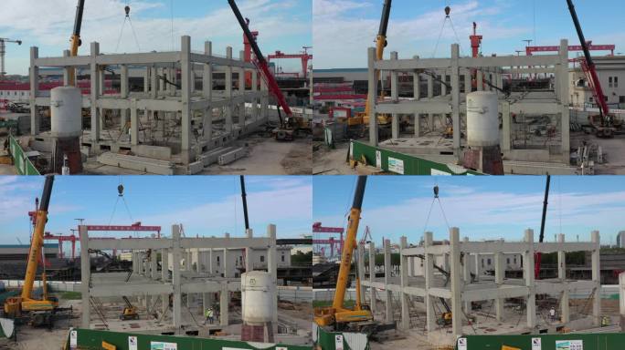 4K原素材-航拍上海城市建设建筑工地