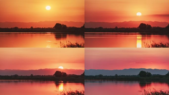 银川黄河 远山 夕阳 晚霞延时空镜