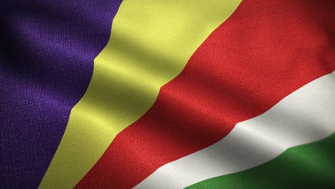 塞舌尔共和国国旗动画库存视频-塞舌尔国旗在环形和纹理三维渲染背景中挥舞-高度详细的织物图案和可循环-